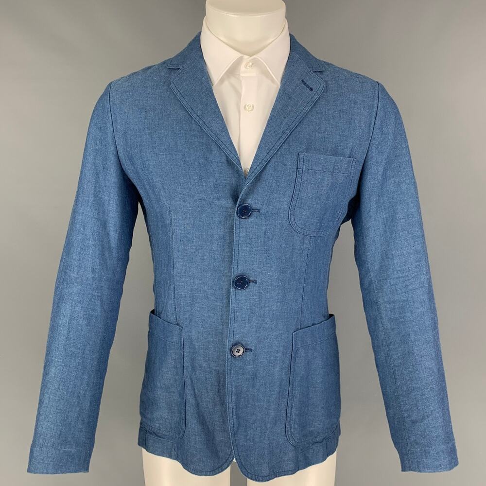 ASPESI Size XS Blue Cotton Linen Notch Lapel Sport Coat